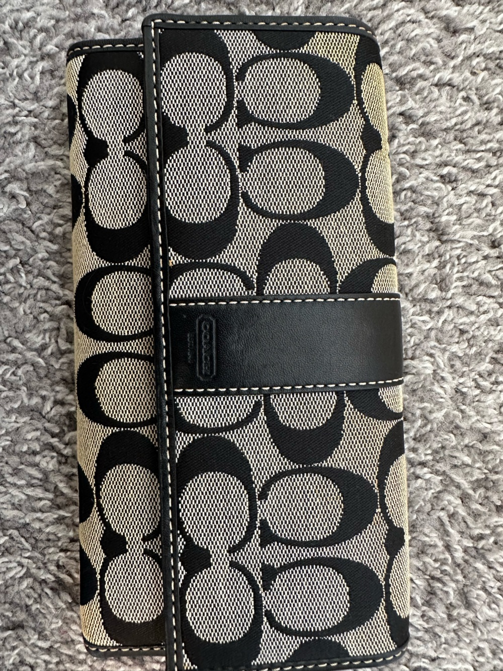 Coach Signature Black/white/grey Wallet with removable checkbook insert